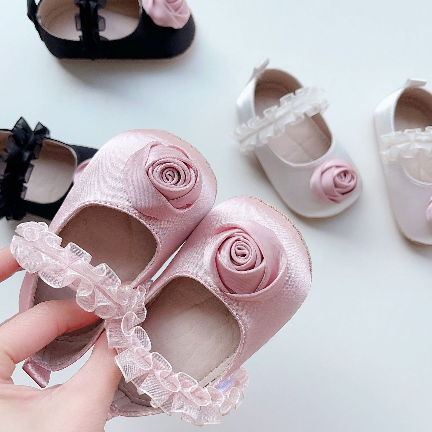 New Arrival Baby Girl 3D Flower Ruffle Lace Toddler Soft-Sole Anti-Slip Walking Shoes
