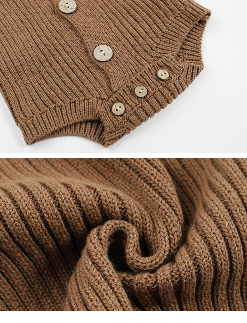 Hot Selling Autumn Baby Kids Long Sleeves Solid Color Knitted Bodysuit