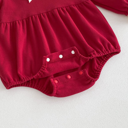 Spring Red Long Sleeves Onesie With White Collar For Girls