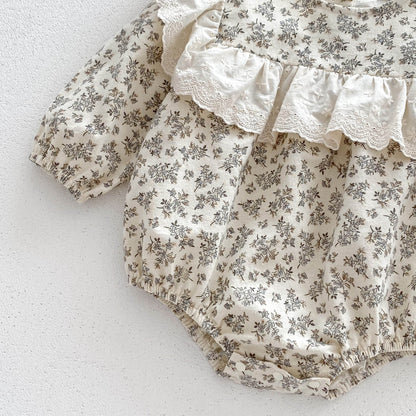 New Arrival Baby Girl Lace Jacquard Long Sleeve One Piece