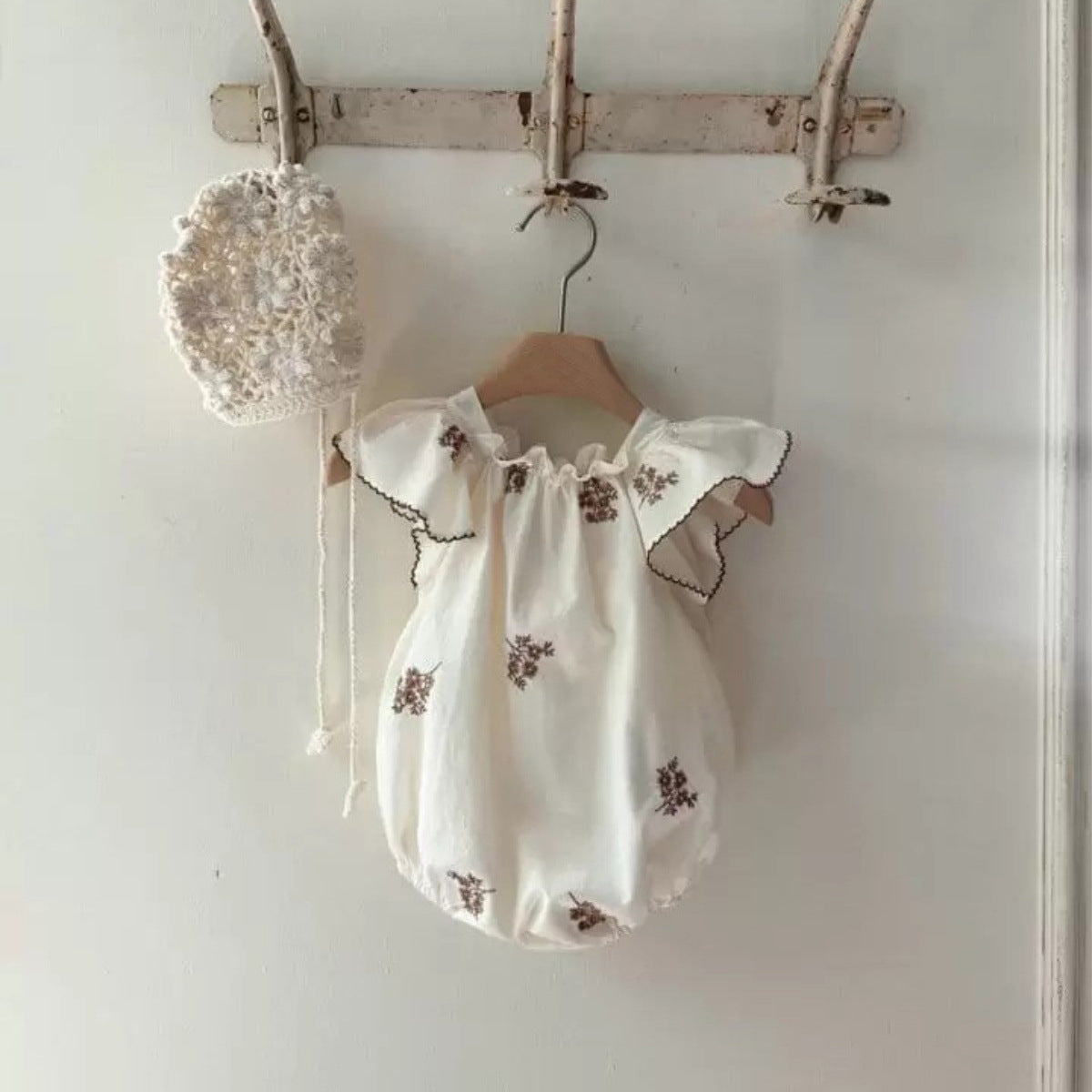 Summer Hot Selling Baby Kids Girls Fly Sleeves Flowers Pattern Embroidered Princess Onesies, MyKids-USA®, Baby One-Pieces, MyKids-USA - Size/Age - 66 (3-6M) - Color - Coffee -  -  - TR2505242108-A