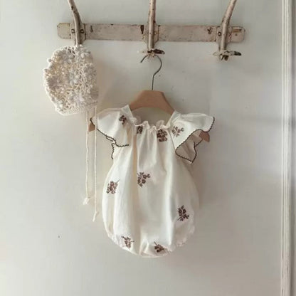 Summer Hot Selling Baby Kids Girls Fly Sleeves Flowers Pattern Embroidered Princess Onesies, MyKids-USA®, Baby One-Pieces, MyKids-USA - Size/Age - 66 (3-6M) - Color - Coffee -  -  - TR2505242108-A