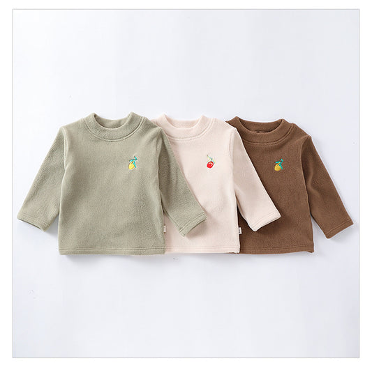 Baby Girls Kids Orlon Fleece Fruit Embroidery Logo Crew Neck Long Sleeve Pullover