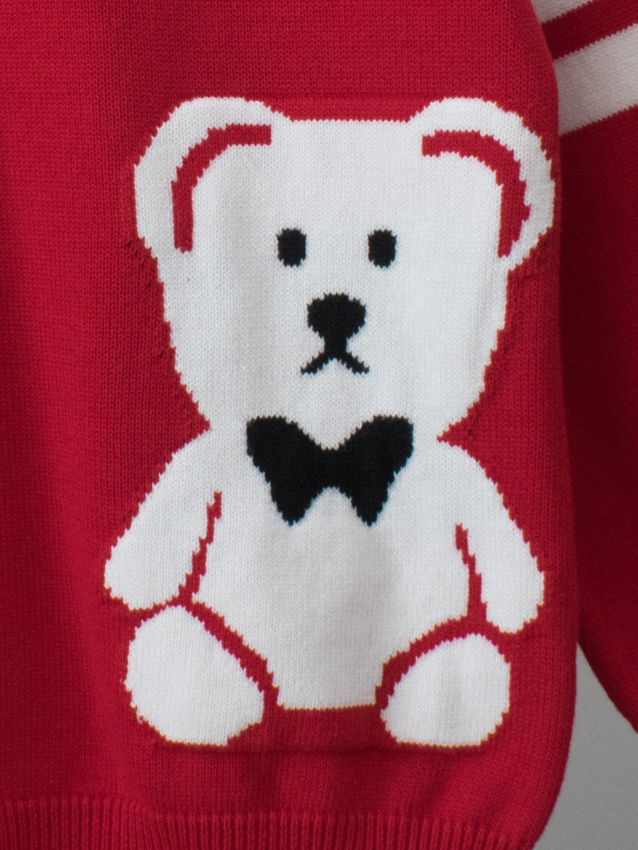 Baby Boys And Girls Kids Cute Teddy Bear Cartoon Long Striped Sleeve Knitwear Pullover, MyKids-USA®, Baby & Toddler Outerwear, MyKids-USA -  -  -  -  -  -  - 