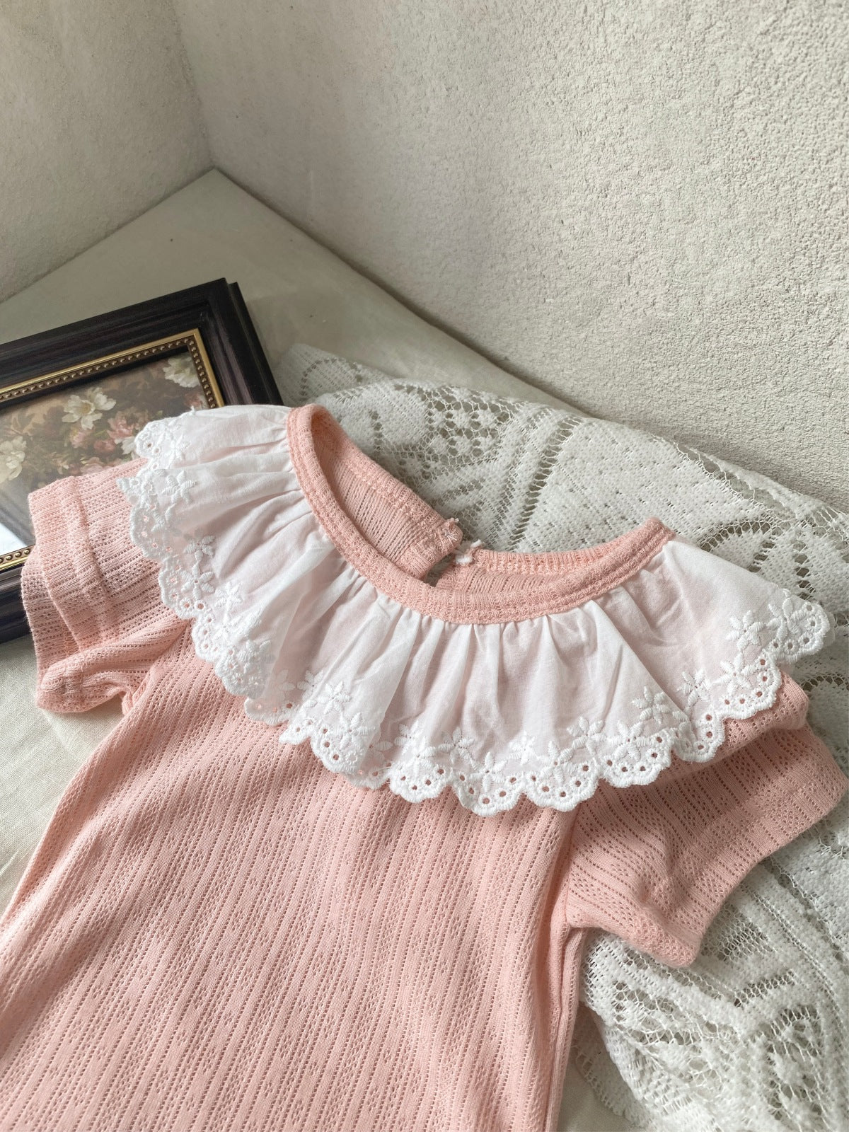 MyKids-USA® Summer Arrival Baby Girls Short Sleeves Lace Collar Bodysuit