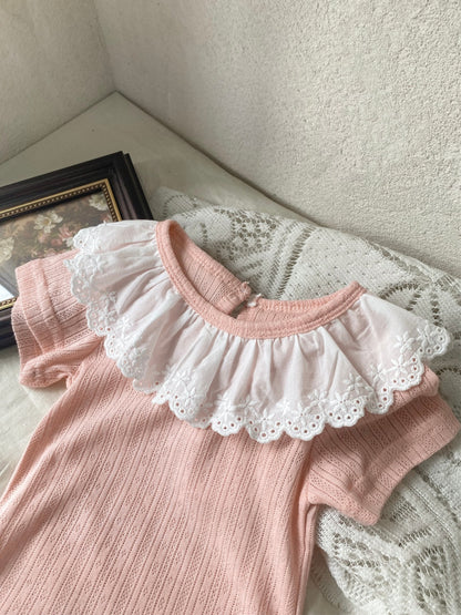 MyKids-USA® Summer Arrival Baby Girls Short Sleeves Lace Collar Bodysuit