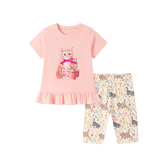 Summer Hot Selling Baby Kids Girls Short Sleeves Cartoon Pattern T-shirt and Pants Clothing Set, MyKids-USA®, Baby & Toddler Outfits, MyKids-USA - Size/Age - 90 (12-24M) - Color - Pink -  -  - TR2602071609-A.