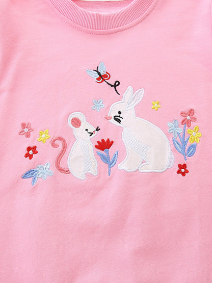 Autumn and Spring Arrival Rabbits Cartoon Pattern Long Sleeves Pullover for Stylish Girls