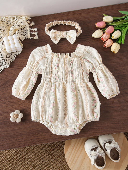 MyKids-USA® Autumn Design Baby Girls Flowers Pattern Long Sleeves Bodysuit