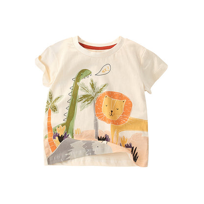Summer Boys’ Dinosaur and Lion Cartoon Pattern T-shirt in European and American Style, MyKids-USA®, Baby & Toddler Tops, MyKids-USA - Size/Age - 120 (5-7Y) - Color - Apricot -  -  - TR2505131931-A