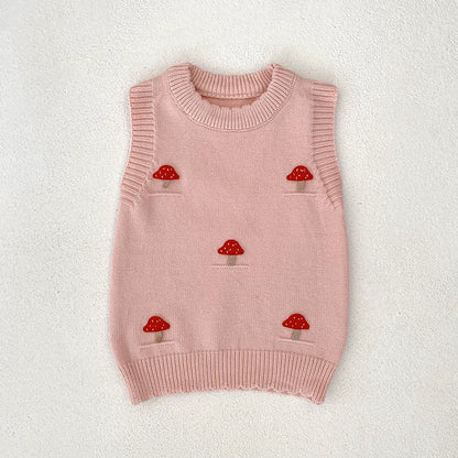 Autumn Arrival Baby Unisex Comfortable Mushrooms Pattern Knitted Sleeveless Vest, MyKids-USA®, Sweaters, MyKids-USA - Size/Age - 73 (6-9M) - Color - Pink -  -  - TR2508042333-C