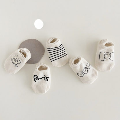 Baby Cartoon Print Pattern Shallow Sport Style Boat Socks 1bag=5pairs