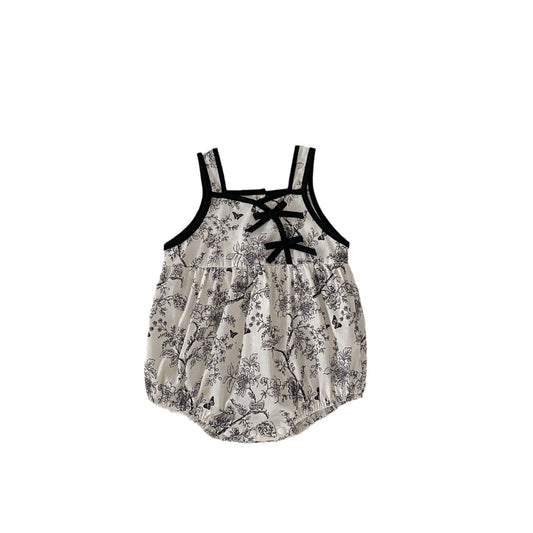 Summer Baby Kids Girls Flowers Pattern Sleeveless Strap bodysuit, Top Dress And Solid Color Shorts Clothing Set, MyKids-USA®, Baby & Toddler Outfits, MyKids-USA - Size/Age - 66 (3-6M) - Color - Beige -  -  - TR2405142202-B.