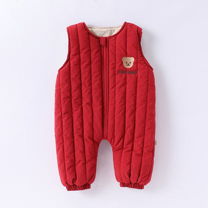 Autumn and Winter Arrival Baby Kids Unisex Teddy Bears Embroidery Pattern Sleeveless Casual Rompers, MyKids-USA®, Baby One-Pieces, MyKids-USA - Size/Age - 66 (3-6M) - Color - Red -  -  - TR2601051759-D.