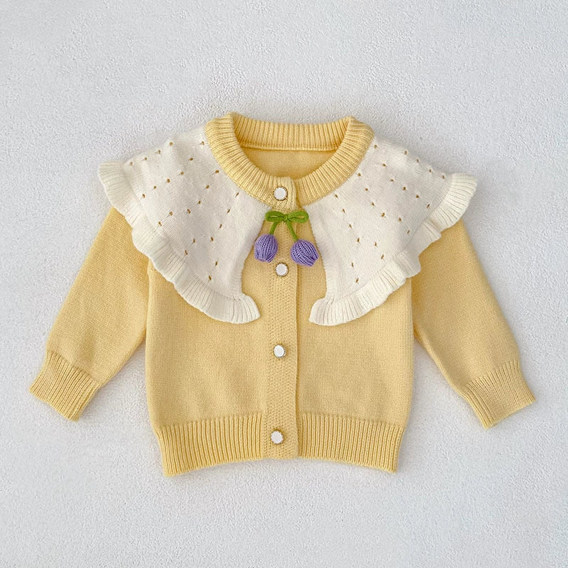 Autumn Arrival Baby Girls Comfortable Color Patchwork Knitted Long Sleeves Cardigan, MyKids-USA®, Cardigans, MyKids-USA - Size/Age - 66 (3-6M) - Color - Yellow -  -  - TR2507252049-C