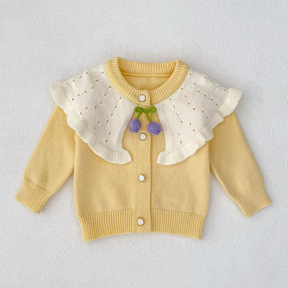 Autumn Arrival Baby Girls Comfortable Color Patchwork Knitted Long Sleeves Cardigan, MyKids-USA®, Cardigans, MyKids-USA - Size/Age - 66 (3-6M) - Color - Yellow -  -  - TR2507252049-C