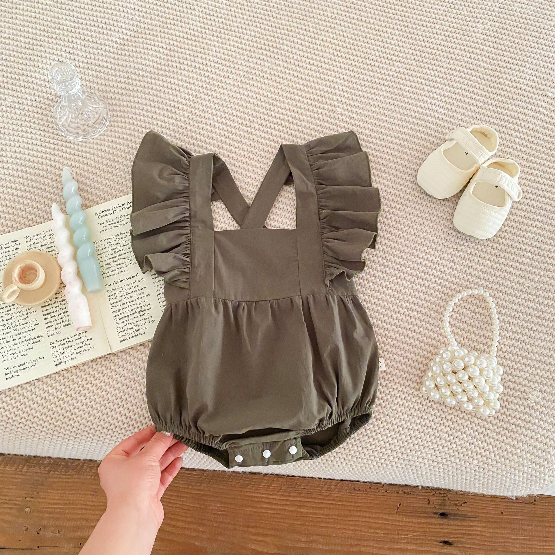 Summer Baby Girls Solid Color Square Neck bodysuit, MyKids-USA®, Baby One-Pieces, MyKids-USA - Size/Age - 66 (3-6M) - Color - Green -  -  - TR2401191657-B.