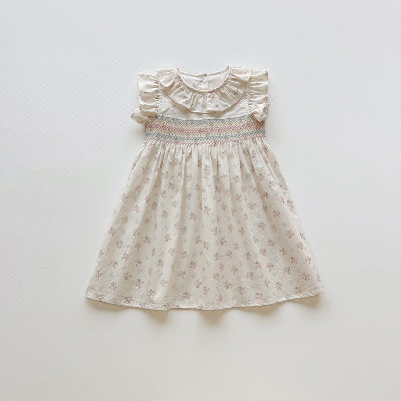 Summer Arrival Baby Girls Fly Sleeves Floral Pattern Dress, MyKids-USA®, Baby & Children's Dresses, MyKids-USA - Size/Age - 90 (12-24M) - Color - Beige -  -  - TR2604052254-A.