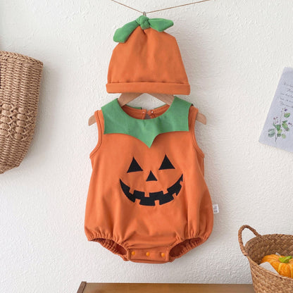 Autumn Arrival Baby Unisex Sleeveless Halloween Pumpkin Pattern bodysuit with Hat, MyKids-USA®, Baby & Toddler Outfits, MyKids-USA -  -  -  -  -  -  - .