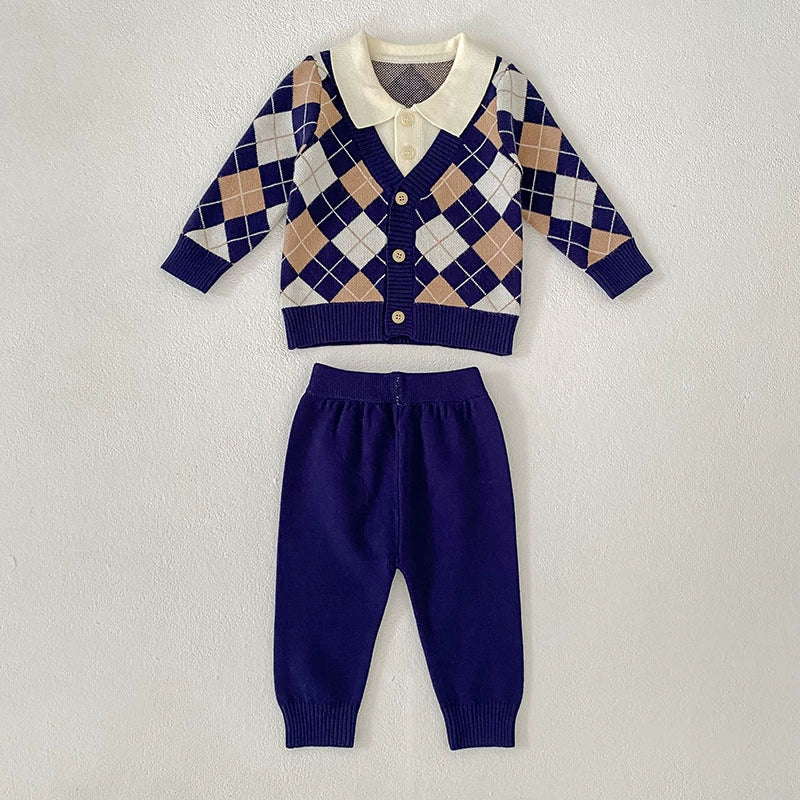 Arrival Autumn Baby Unisex Long Sleeves Argyle Pattern Knitted Top Cardigan and Long Solid Color Trousers Clothing Set, MyKids-USA®, Baby & Toddler Outfits, MyKids-USA -  -  -  -  -  -  - 