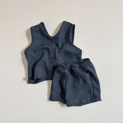 Summer Hot Selling Baby Kids Unisex Sleeveless Single Breasted Top Vest and Shorts Casual Clothing Set, MyKids-USA®, Baby & Toddler Outfits, MyKids-USA - Size/Age - 73 (6-9M) - Color - Navy Blue (Dark Blue) -  -  - TR2505212318-B