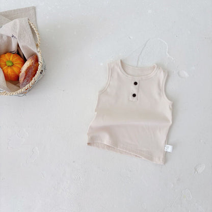 Simple Sleeveless Summer Children’s Vest, Unisex Baby Cotton Blend Casual Plain Top, MyKids-USA®, Baby & Toddler Tops, MyKids-USA - Size/Age - 73 (6-9M) - Color - Pink -  -  - TR2505122356-C