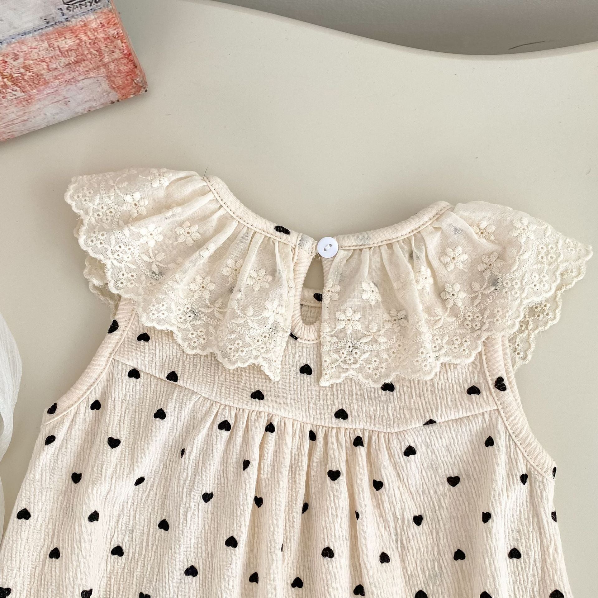 Summer Arrival Baby Girls Apricot Sleeveless Hearts Pattern Onesies with Embroidered Collar, MyKids-USA®, Baby One-Pieces, MyKids-USA -  -  -  -  -  -  - 