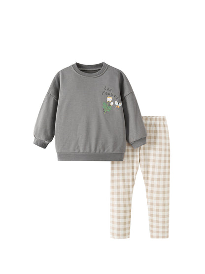 MyKids-USA® Baby Kids Girls Cartoon Pattern Long Sleeves Sweatshirt and Plaid Pants Clothing Set