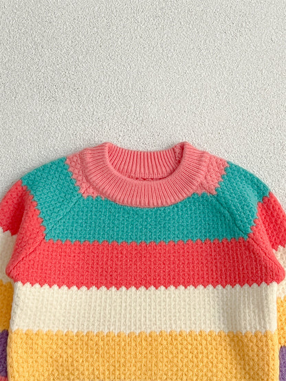 Baby Girl Rainbow Strips Knitting Pullover Sweater