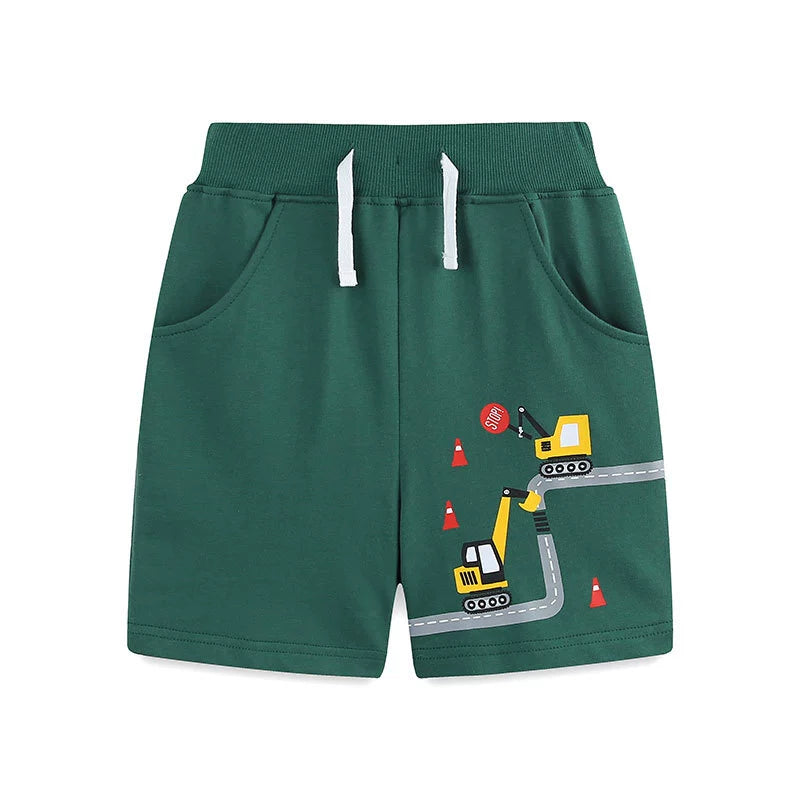 Summer Arrival Baby Kids Boys Cotton Casual Style Cartoon Excavator Pattern Shorts, MyKids-USA®, Shorts, MyKids-USA - Size/Age - 90 (12-24M) - Color - Green -  -  - TR2506251933-A
