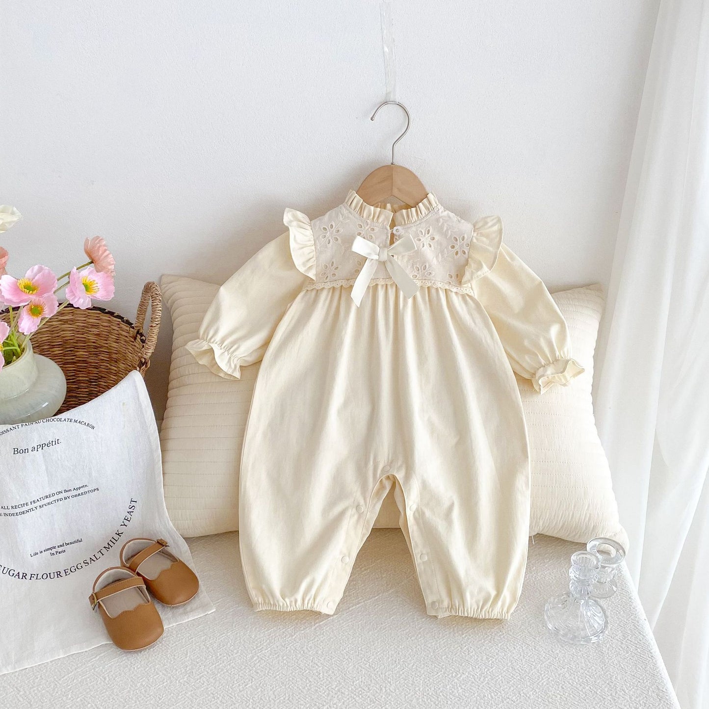 Autumn Arrival Baby Girls Long Sleeves Floral Hollow Out Rompers, MyKids-USA®, Baby One-Pieces, MyKids-USA - Size/Age - 66 (3-6M) - Color - Apricot -  -  - TR2410090814-A