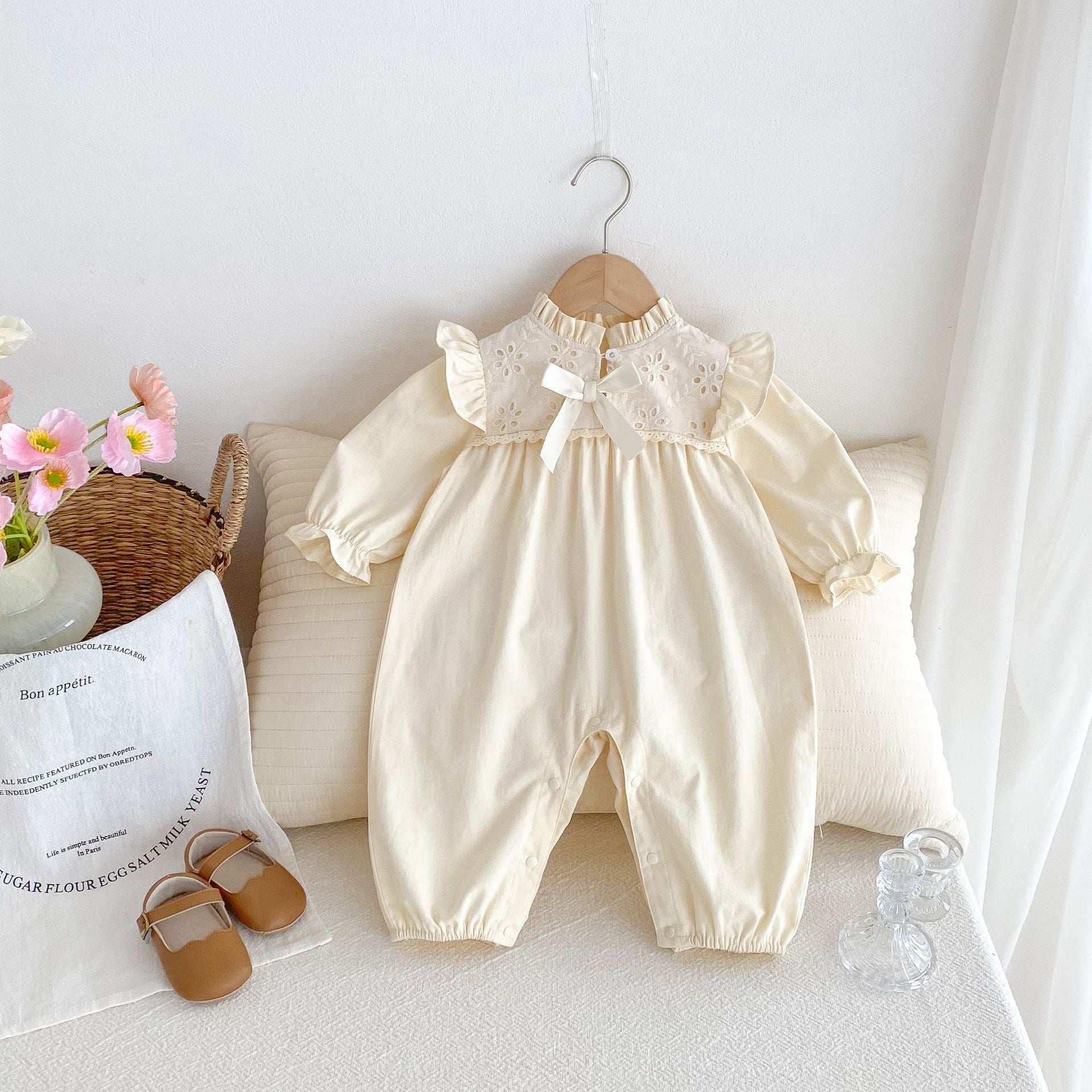 Autumn Arrival Baby Girls Long Sleeves Floral Hollow Out Rompers, MyKids-USA®, Baby One-Pieces, MyKids-USA - Size/Age - 66 (3-6M) - Color - Apricot -  -  - TR2410090814-A