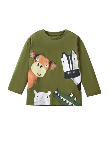 Arrival Autumn Kids’ Animals Cartoon Pattern Print Long Sleeves T-Shirt In European And American Style, MyKids-USA®, Baby & Toddler Outerwear, MyKids-USA - Size/Age - 90 (12-24M) - Color - Green -  -  - TR2407250853-A