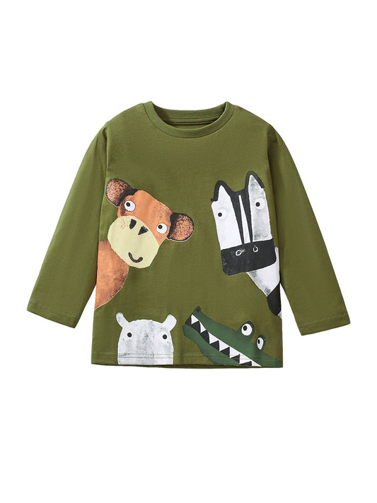 Arrival Autumn Kids’ Animals Cartoon Pattern Print Long Sleeves T-Shirt In European And American Style, MyKids-USA®, Baby & Toddler Outerwear, MyKids-USA - Size/Age - 90 (12-24M) - Color - Green -  -  - TR2407250853-A