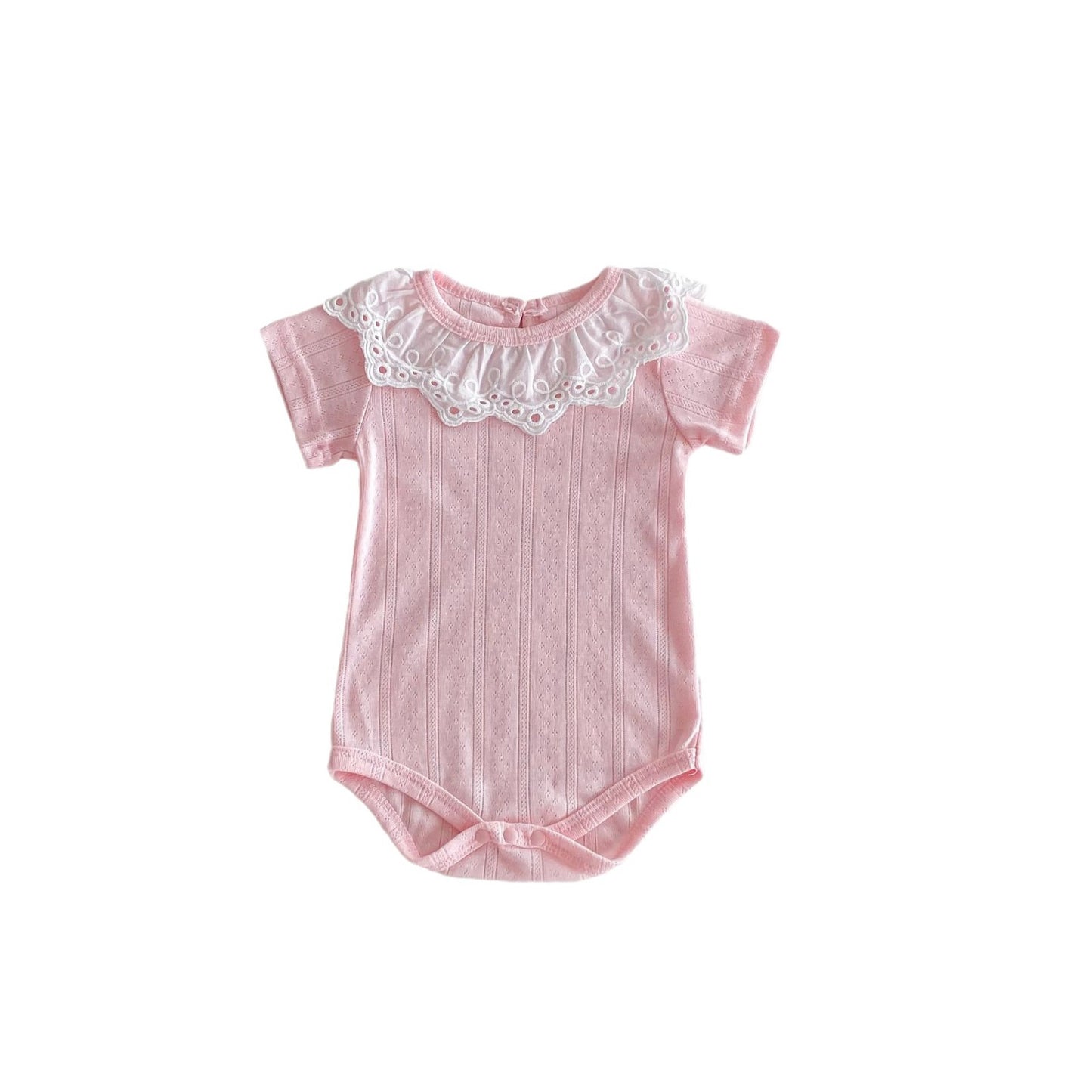 Summer Arrival Baby Girls Short Sleeves Hollow-out Pattern Bodysuit, MyKids-USA®, Bodysuits, MyKids-USA - Size/Age - 66 (3-6M) - Color - Pink -  -  - TR2604182326-B.