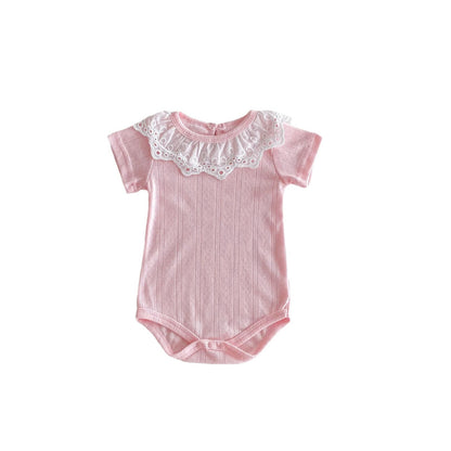 Summer Arrival Baby Girls Short Sleeves Hollow-out Pattern Bodysuit, MyKids-USA®, Bodysuits, MyKids-USA - Size/Age - 66 (3-6M) - Color - Pink -  -  - TR2604182326-B.