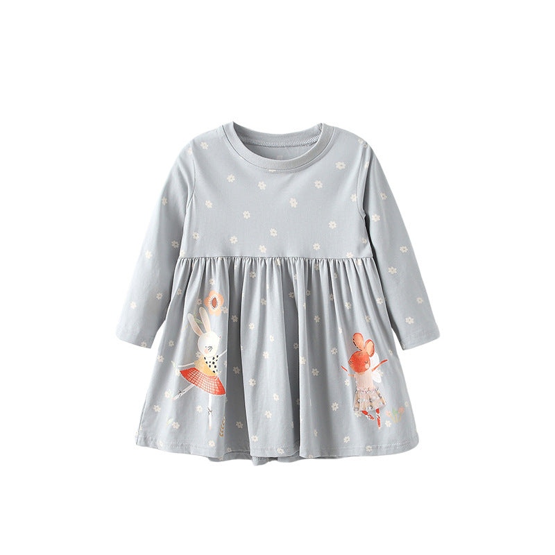 Autumn Arrival Baby Kids Girls Floral and Animals Pattern Long Sleeves Crew Neck Dress, MyKids-USA®, Baby & Toddler Dresses, MyKids-USA - Size/Age - 100 (2-3Y) - Color - Grey -  -  - TR2509202313-A