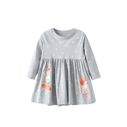 Autumn Arrival Baby Kids Girls Floral and Animals Pattern Long Sleeves Crew Neck Dress, MyKids-USA®, Baby & Toddler Dresses, MyKids-USA - Size/Age - 100 (2-3Y) - Color - Grey -  -  - TR2509202313-A