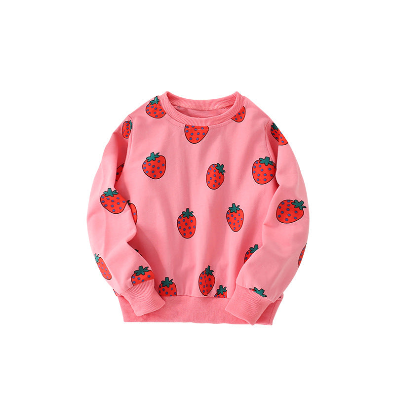 Autumn and Spring Arrival Fruits Pattern Long Sleeves Crew Neck Pullover for Stylish Girls, MyKids-USA®, Sweatshirts, MyKids-USA - Size/Age - 100 (2-3Y) - Color - Pink -  -  - TR2509202320-A