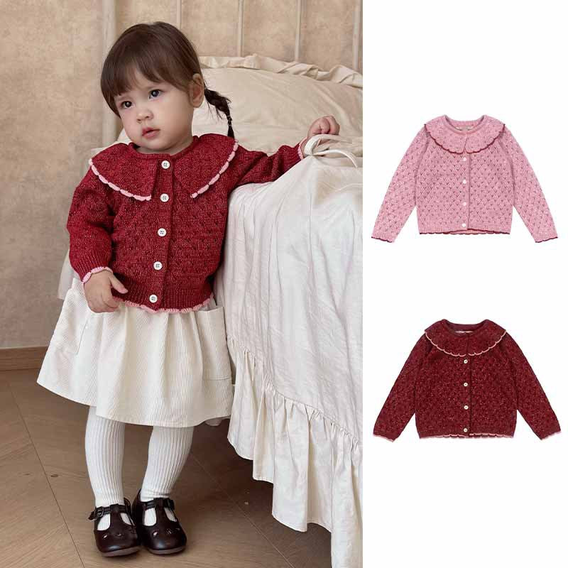 Autumn Arrival Baby Kids Girls Long Sleeves Geometric Pattern Single Breasted Knitted Cardigan with Collar, MyKids-USA®, Cardigans, MyKids-USA -  -  -  -  -  -  - 