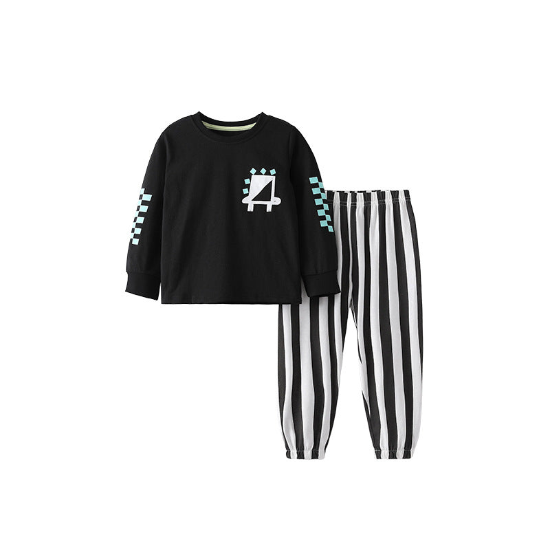 Spring and Autumn Boys Geometric Pattern Long Sleeves Top and Striped Pants Clothing Set, MyKids-USA®, Outfit Sets, MyKids-USA - Size/Age - 100 (2-3Y) - Color - Black -  -  - TR2509242227-A