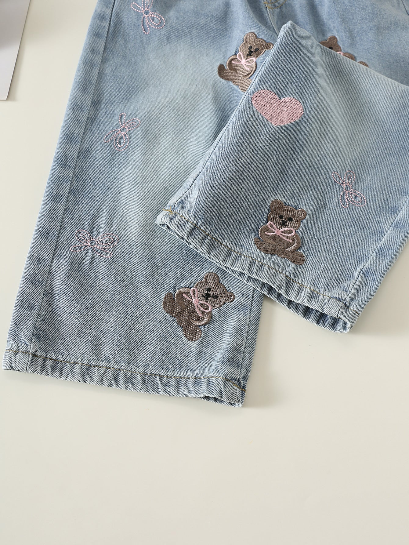 MyKids-USA® Arrival Autumn Girls Teddy Bear and Heart Pattern Jeans
