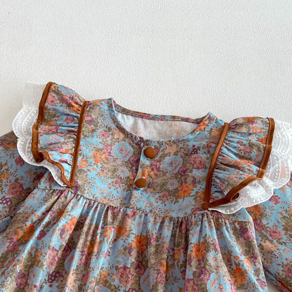 Spring Arrival Baby Girls Long Sleeves Vintage Floral Pattern Bodysuit