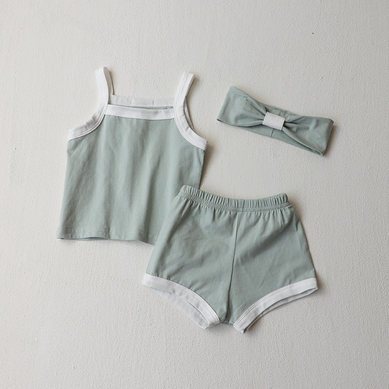 Arrival Summer Baby Kids Sleeveless Vest, Shorts and Hairband Clothing Set