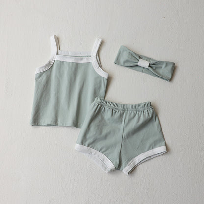 Arrival Summer Baby Kids Sleeveless Vest, Shorts and Hairband Clothing Set