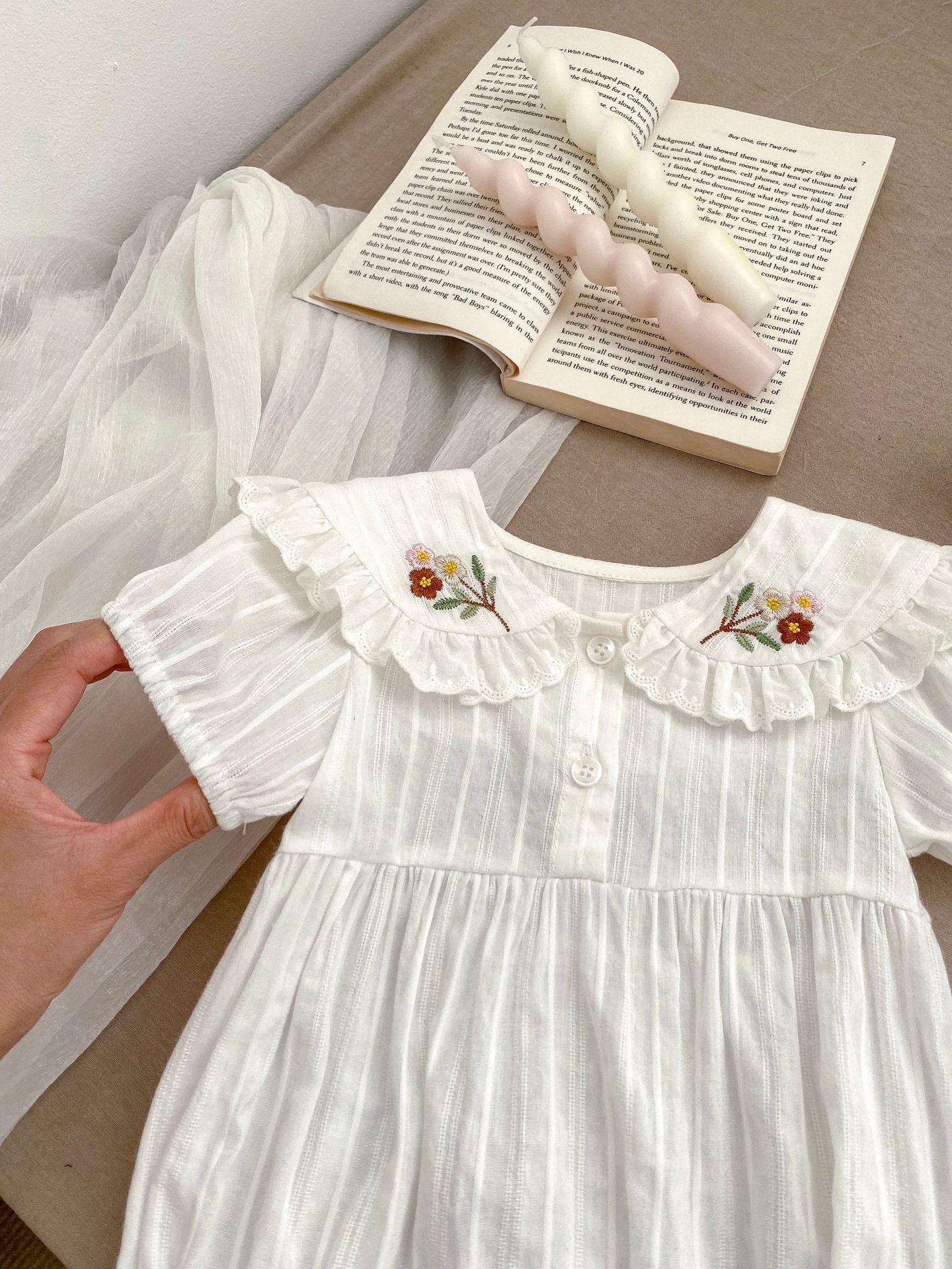 Arrival Summer Girls Floral Embroidered Collar Short Sleeves Onesies, MyKids-USA®, Baby One-Pieces, MyKids-USA -  -  -  -  -  -  - 