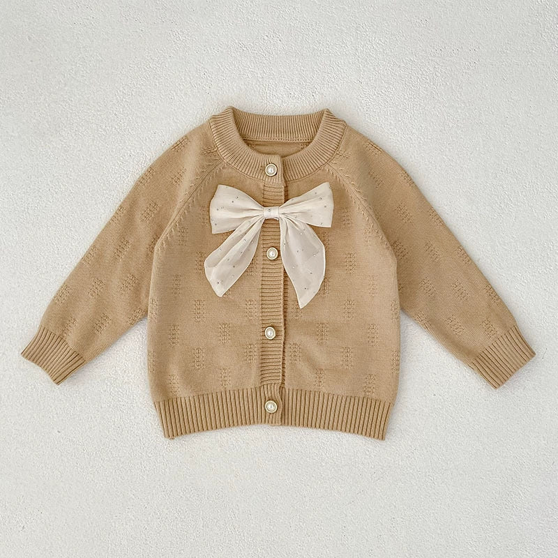 Autumn Arrival Baby Girls Comfortable Butterfly-bow Decorated Knitted Long Sleeves Cardigan, MyKids-USA®, Cardigans, MyKids-USA - Size/Age - 73 (6-9M) - Color - Khaki -  -  - TR2507272244-B