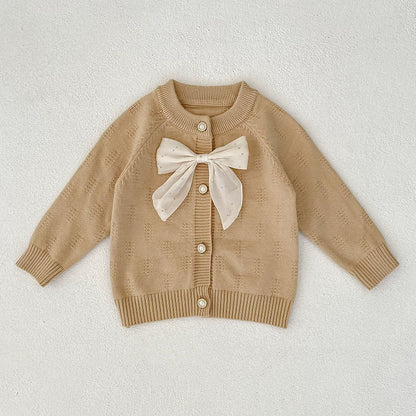 Autumn Arrival Baby Girls Comfortable Butterfly-bow Decorated Knitted Long Sleeves Cardigan, MyKids-USA®, Cardigans, MyKids-USA - Size/Age - 73 (6-9M) - Color - Khaki -  -  - TR2507272244-B