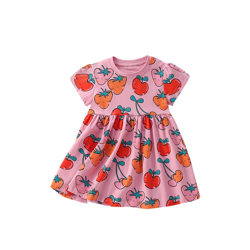 Summer Arrival Fruits Strawberry Cartoon Pattern Short Sleeves Dress for Stylish Girls, MyKids-USA®, Baby & Toddler Dresses, MyKids-USA - Size/Age - 100 (2-3Y) - Color - Pink -  -  - TR2505182134-A