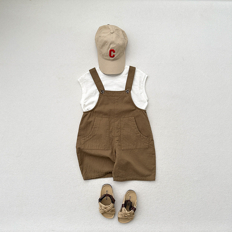 New Arrival Summer Baby Kids Unisex Solid Color Cotton Overalls